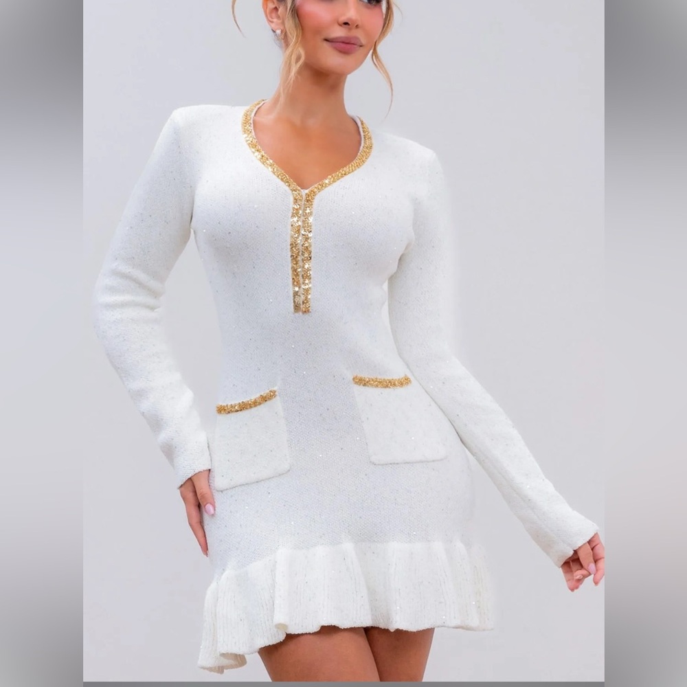 Elegant White and Gold Women's Dress